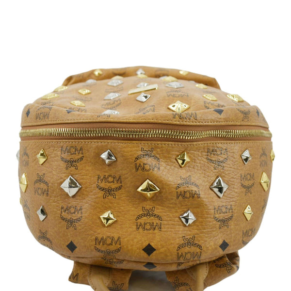 MCM Stark Studded Visetos Canvas Backpack Cognac