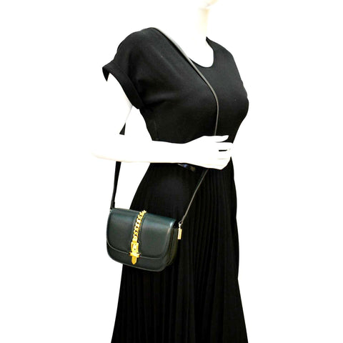 GUCCI Sylvie 1969 Mini Leather Shoulder Bag Green 615965