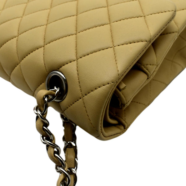 CHANEL Classic Medium Double Flap Quilted Leather Shoulder Bag Beige