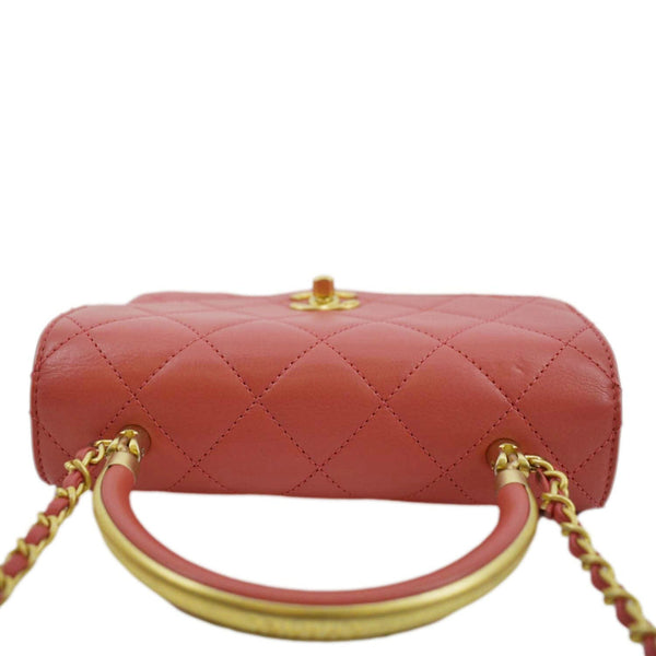 CHANEL Top Handle Quilted Leather Shoulder Bag Red