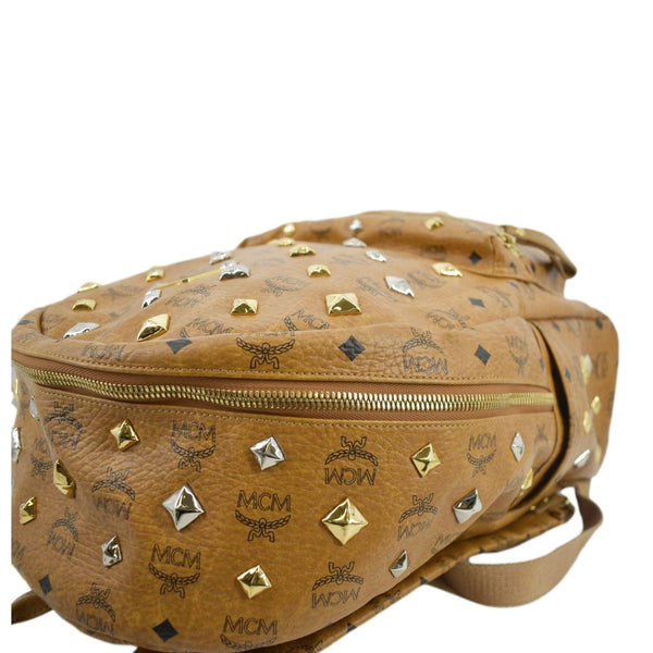 MCM Stark Studded Visetos Canvas Backpack Cognac