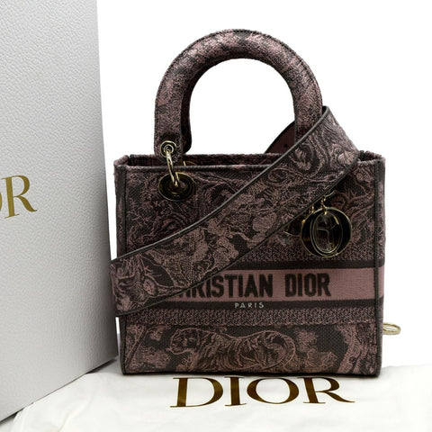 CHRISTIAN DIOR Medium Lady D-Lite Embroidered Canvas Shoulder Bag Rose Des