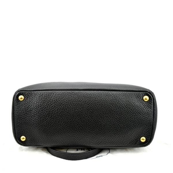 PRADA Vitello Daino Side-Pocket Leather Tote Shoulder Bag Black