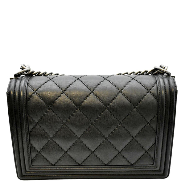 CHANEL Wild Stitch Boy Quilted Lambskin Leather Shoulder Bag Black