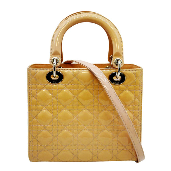 CHRISTIAN DIOR Medium Lady Dior Cannage Lambskin Leather Shoulder Bag Yellow