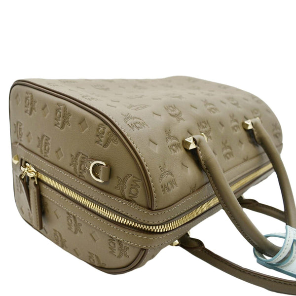 MCM Visetos Essential Leather Boston Bag Taupe