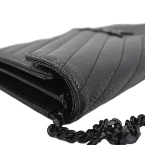 YVES SAINT LAURENT Cassandre Chain Wallet Leather Crossbody Bag Black