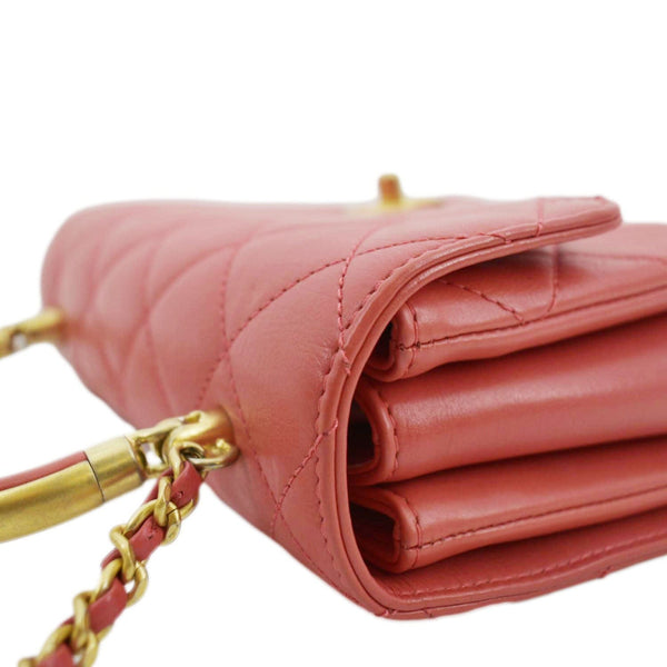 CHANEL Top Handle Quilted Leather Shoulder Bag Red