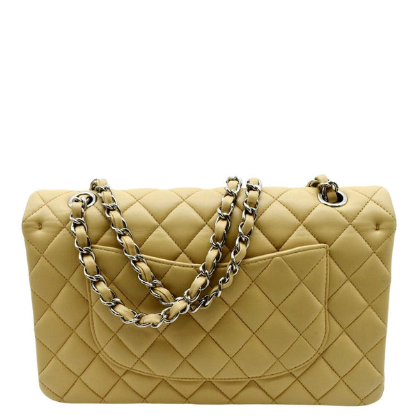 CHANEL Classic Medium Double Flap Quilted Leather Shoulder Bag Beige