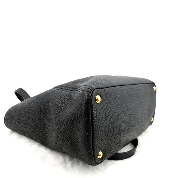 PRADA Vitello Daino Side-Pocket Leather Tote Shoulder Bag Black