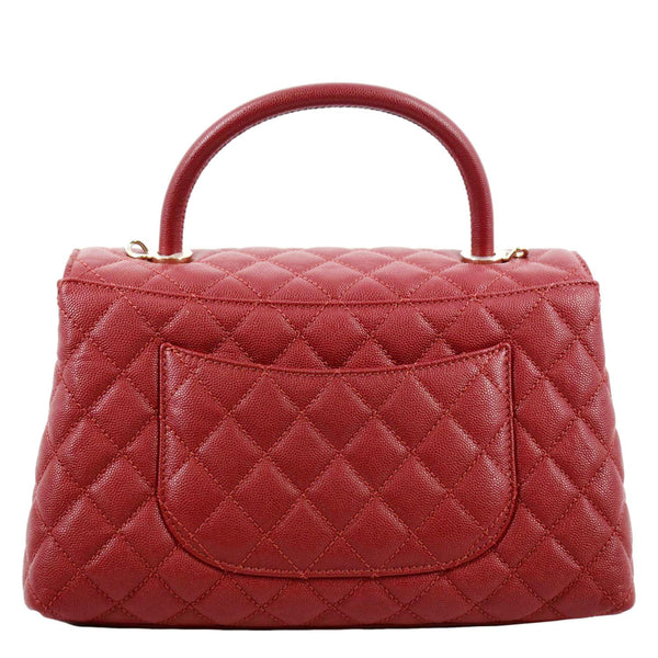 CHANEL Medium Coco Quilted Caviar Leather Top Handle Shoulder Bag Red