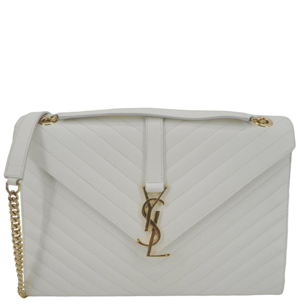 YVES SAINT LAURENT Envelope Large Grain De Poudre Chain Crossbody Bag White