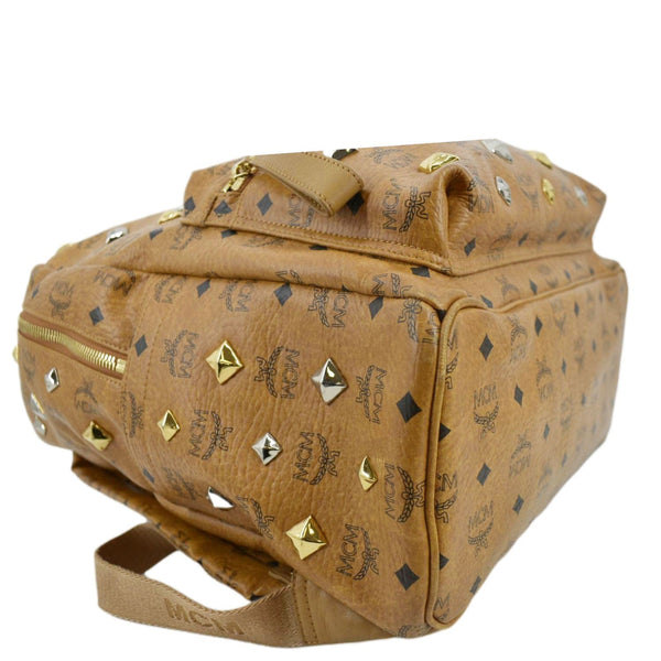 MCM Stark Studded Visetos Canvas Backpack Cognac