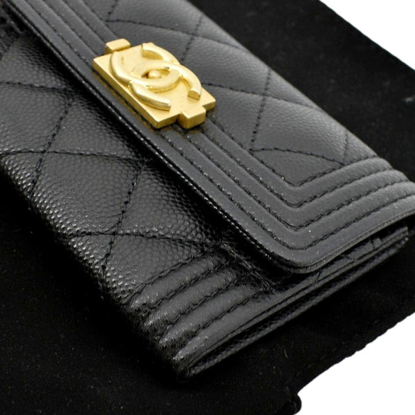 CHANEL CC Flap Quilted Caviar Leather Card Holder Black