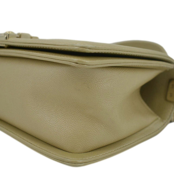 CHANEL Boy Medium Flap Quilted Leather Shoulder Bag Beige