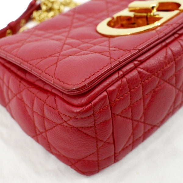 CHRISTIAN DIOR Caro Cannage Calfskin Leather Shoulder Bag Red