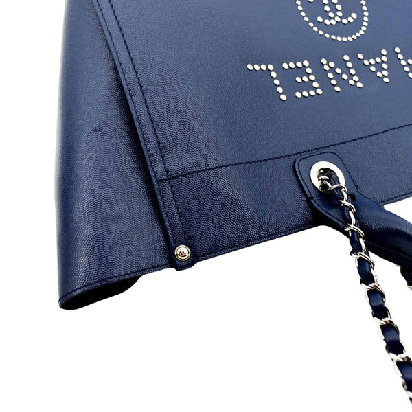 CHANEL Deauville Studded Caviar Tote Shoulder Bag Blue