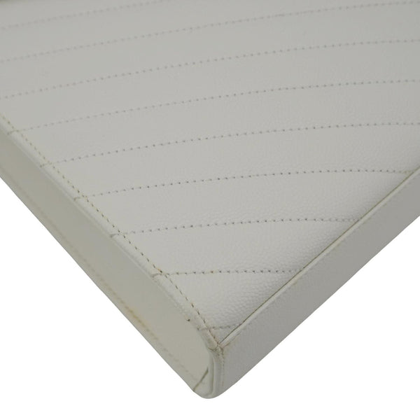 YVES SAINT LAURENT Envelope Large Grain De Poudre Chain Crossbody Bag White