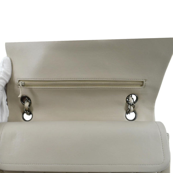 CHANEL Classic Medium Double Flap Quilted Leather Shoulder Bag Ivory