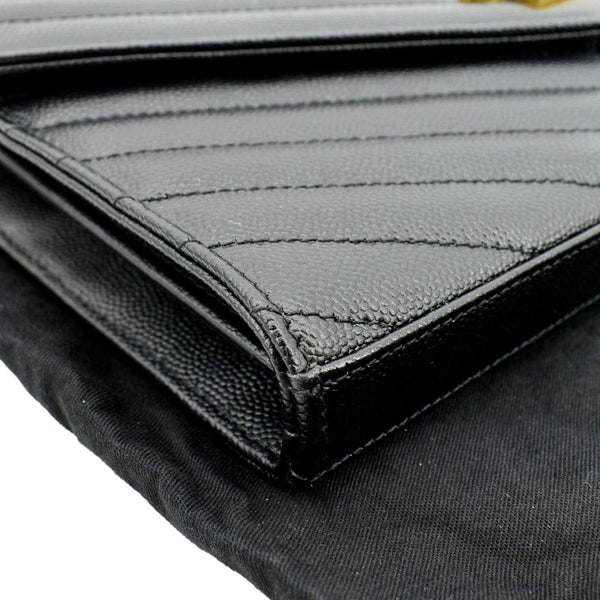 YVES SAINT LAURENT Chevron Grain De Poudre Envelope Chain Bag Black
