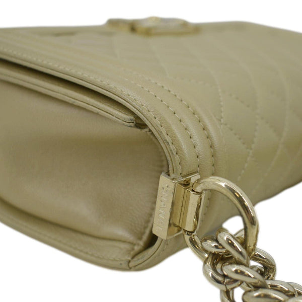 CHANEL Boy Medium Flap Quilted Leather Shoulder Bag Beige