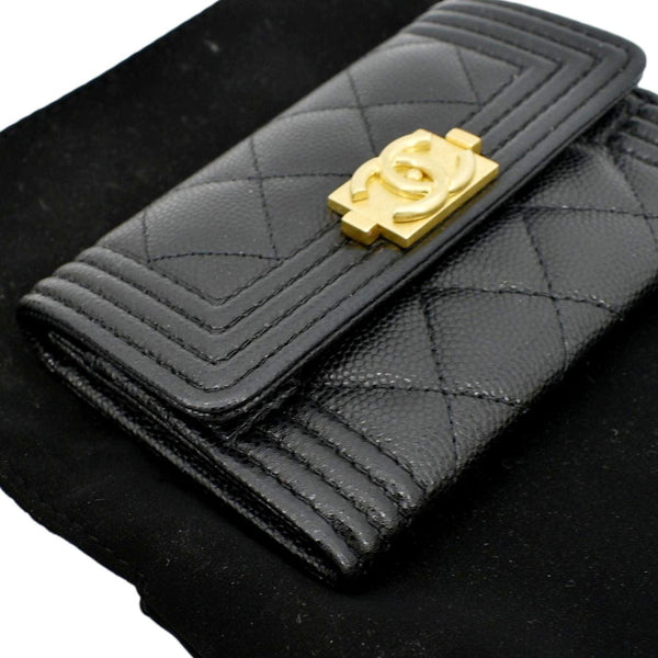 CHANEL CC Flap Quilted Caviar Leather Card Holder Black