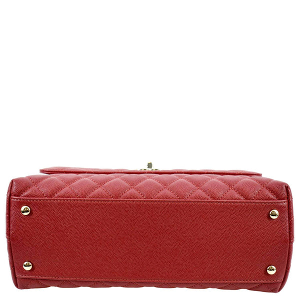 CHANEL Medium Coco Quilted Caviar Leather Top Handle Shoulder Bag Red
