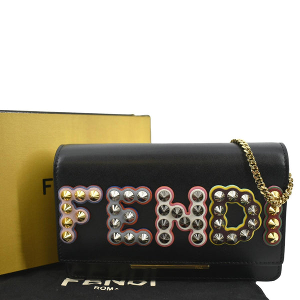 FENDI Studded Logo Woc Leather Crossbody Clutch Black