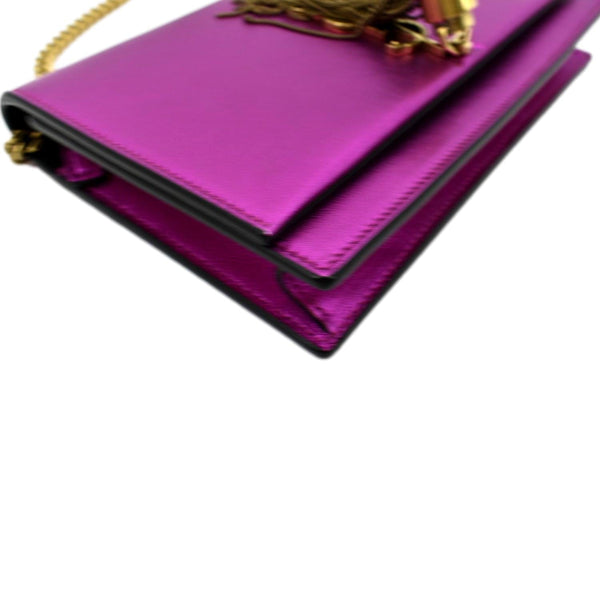 YVES SAINT LAURENT Kate Tassel Leather Wallet on Chain Bag Metallic Purple