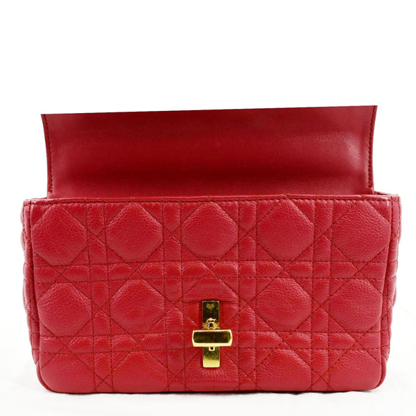 CHRISTIAN DIOR Caro Cannage Calfskin Leather Shoulder Bag Red