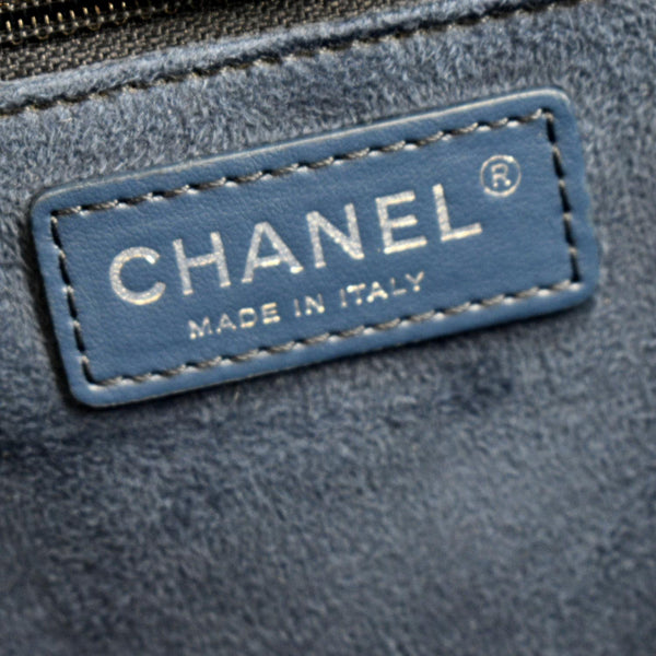 CHANEL Deauville Studded Caviar Tote Shoulder Bag Blue