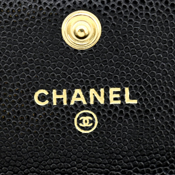 CHANEL CC Flap Quilted Caviar Leather Card Holder Black