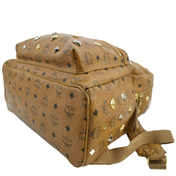 MCM Stark Studded Visetos Canvas Backpack Cognac