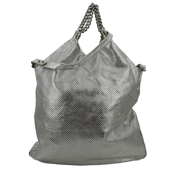 CHANEL Rodeo Drive Perforated Leather Shoulder Bag Metallic Silver