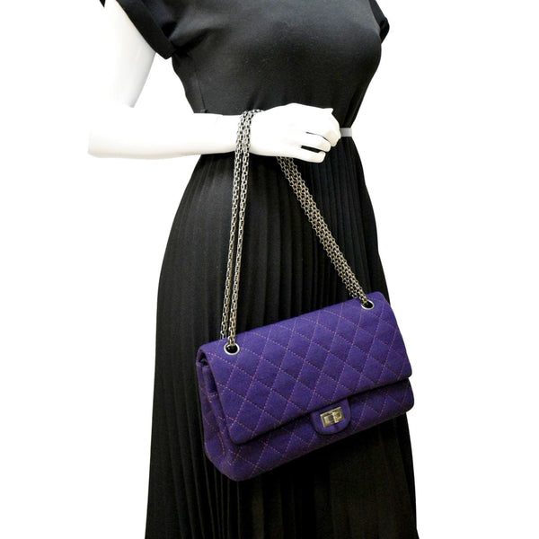 CHANEL Reissue Flap Jersey Fabric Shoulder Bag Purple
