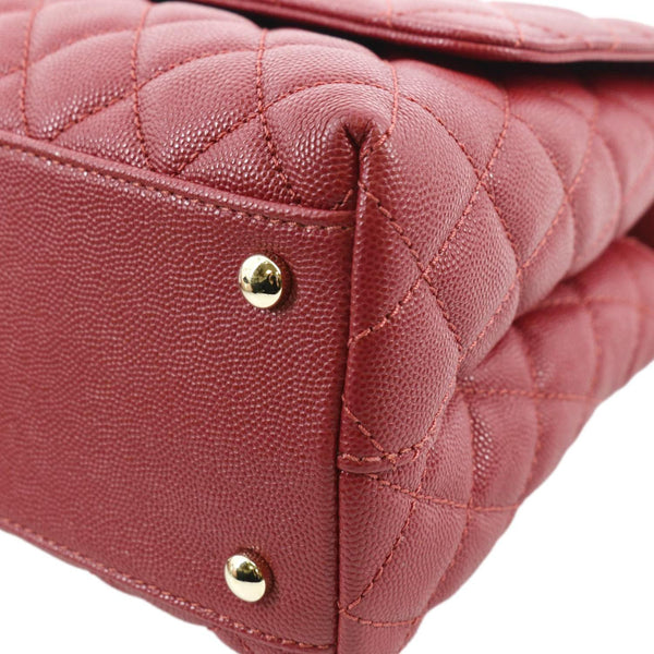 CHANEL Medium Coco Quilted Caviar Leather Top Handle Shoulder Bag Red