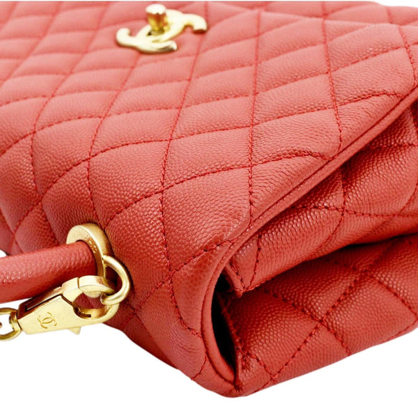 Chanel Medium Coco Leather Top Handle Shoulder Bag in Red Color