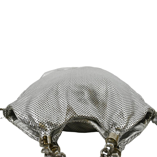 CHANEL Rodeo Drive Perforated Leather Shoulder Bag Metallic Silver