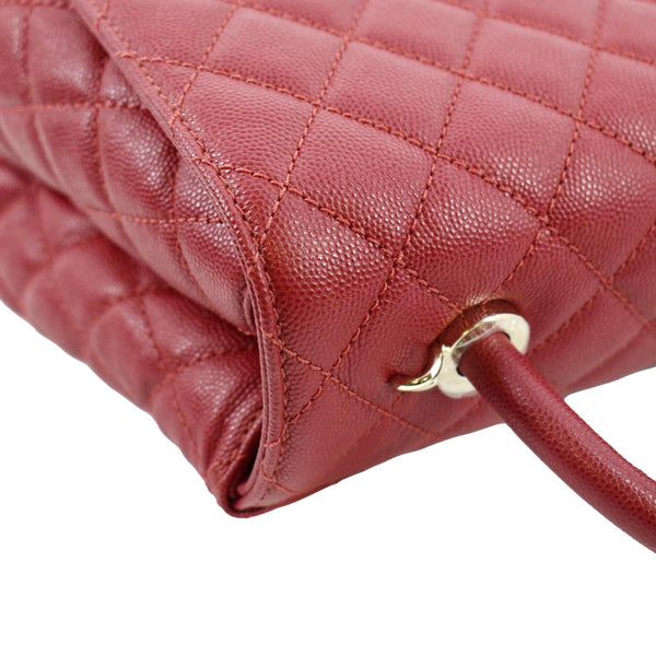 CHANEL Medium Coco Quilted Caviar Leather Top Handle Shoulder Bag Red