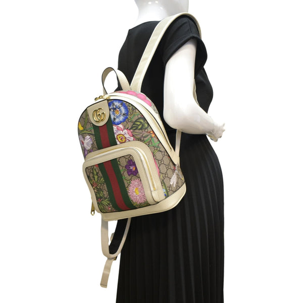 GUCCI Ophidia GG Flora Small Supreme Canvas Backpack Bag Beige 547965