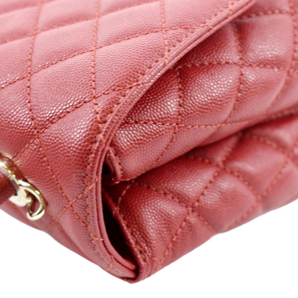 CHANEL Medium Coco Quilted Caviar Leather Top Handle Shoulder Bag Red