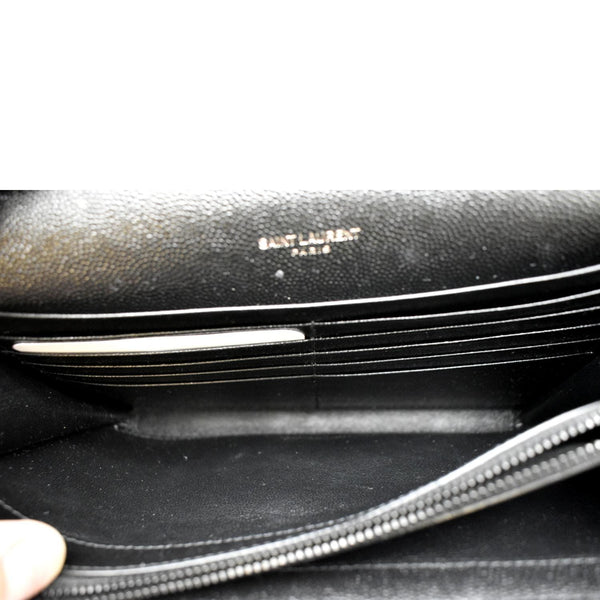 YVES SAINT LAURENT Cassandra Grain De Poudre Embossed Chain Wallet Black