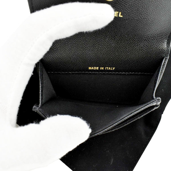 CHANEL CC Flap Quilted Caviar Leather Card Holder Black