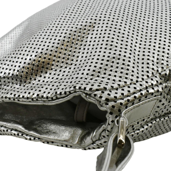 CHANEL Rodeo Drive Perforated Leather Shoulder Bag Metallic Silver