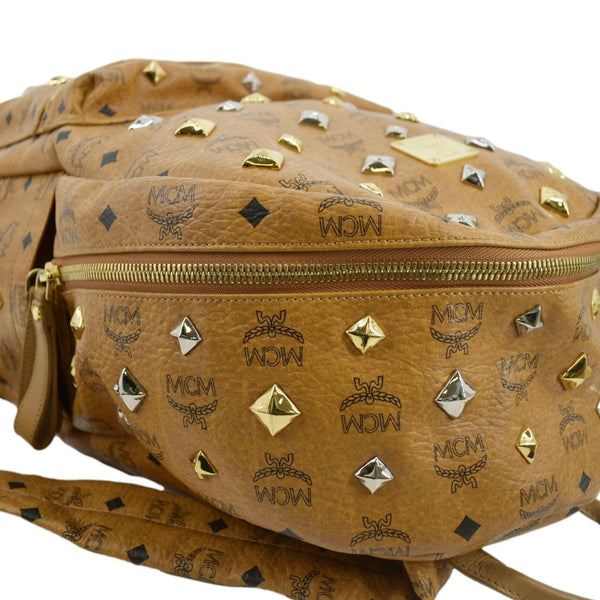 MCM Stark Studded Visetos Canvas Backpack Cognac