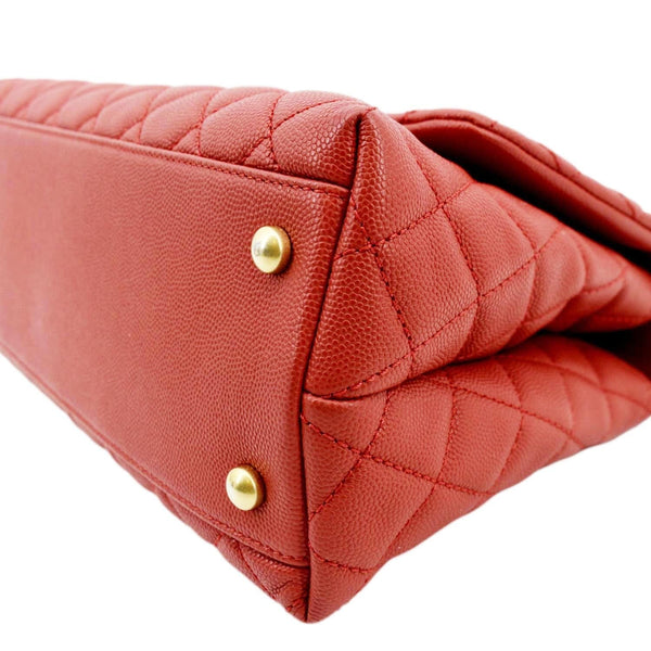 Chanel Medium Coco Leather Top Handle Shoulder Bag in Red Color - Bottom Right