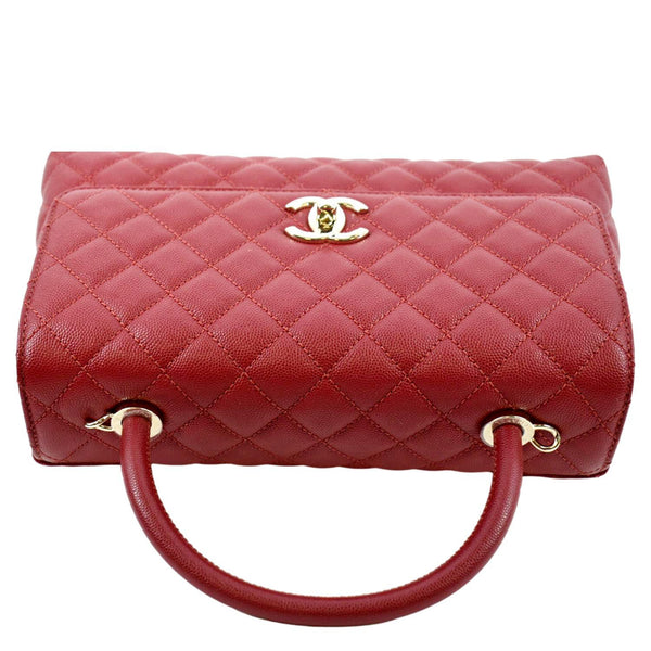 CHANEL Medium Coco Quilted Caviar Leather Top Handle Shoulder Bag Red