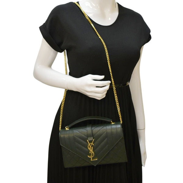 YVES SAINT LAURENT Small Envelope Matelassé Leather Shoulder Bag Green