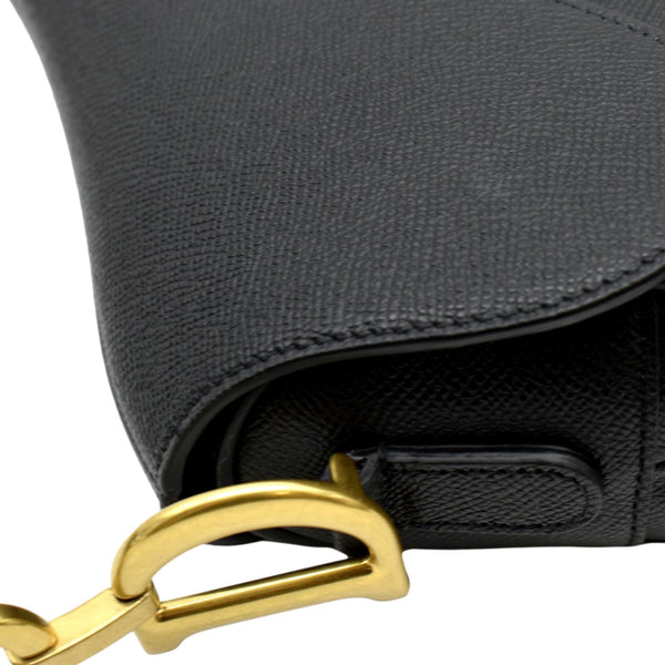 CHRISTIAN DIOR Saddle Grained Calfskin Leather Satchel Shoulder Bag Black