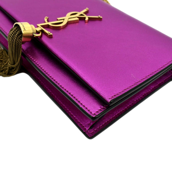 YVES SAINT LAURENT Kate Tassel Leather Wallet on Chain Bag Metallic Purple